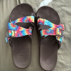 Chaco Sandals with Multicolor Tie Dye Straps. Fully Adjustable